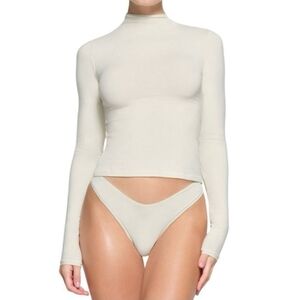 NWT SKIMS Cotton Jersey Turtleneck Top Shirt Long Sleeve Bone Medium